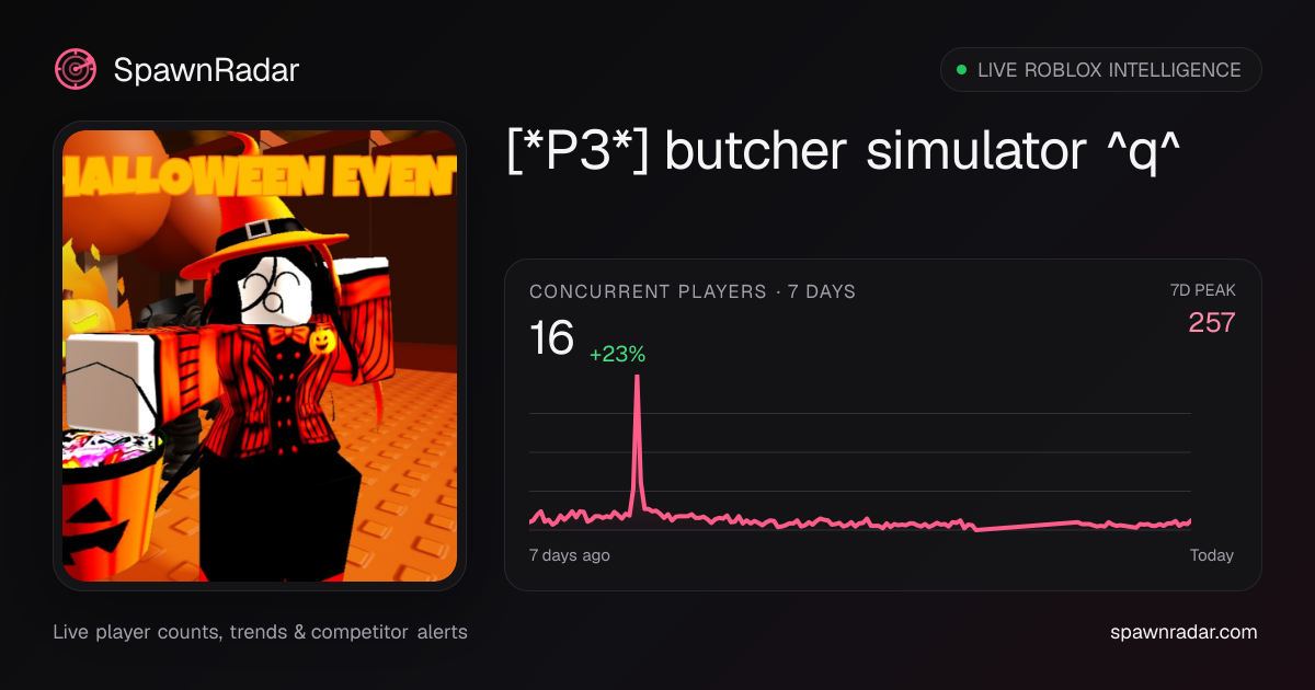 [*🎃P3*] butcher simulator ^q^ — Live Player Count & Stats | SpawnRadar